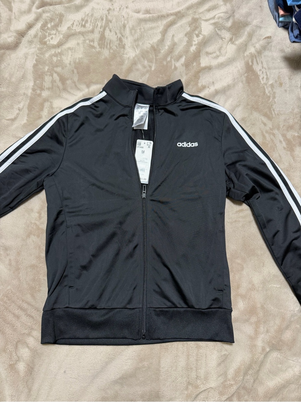 Adidas Women’s Black Track Jacket with White Stripes